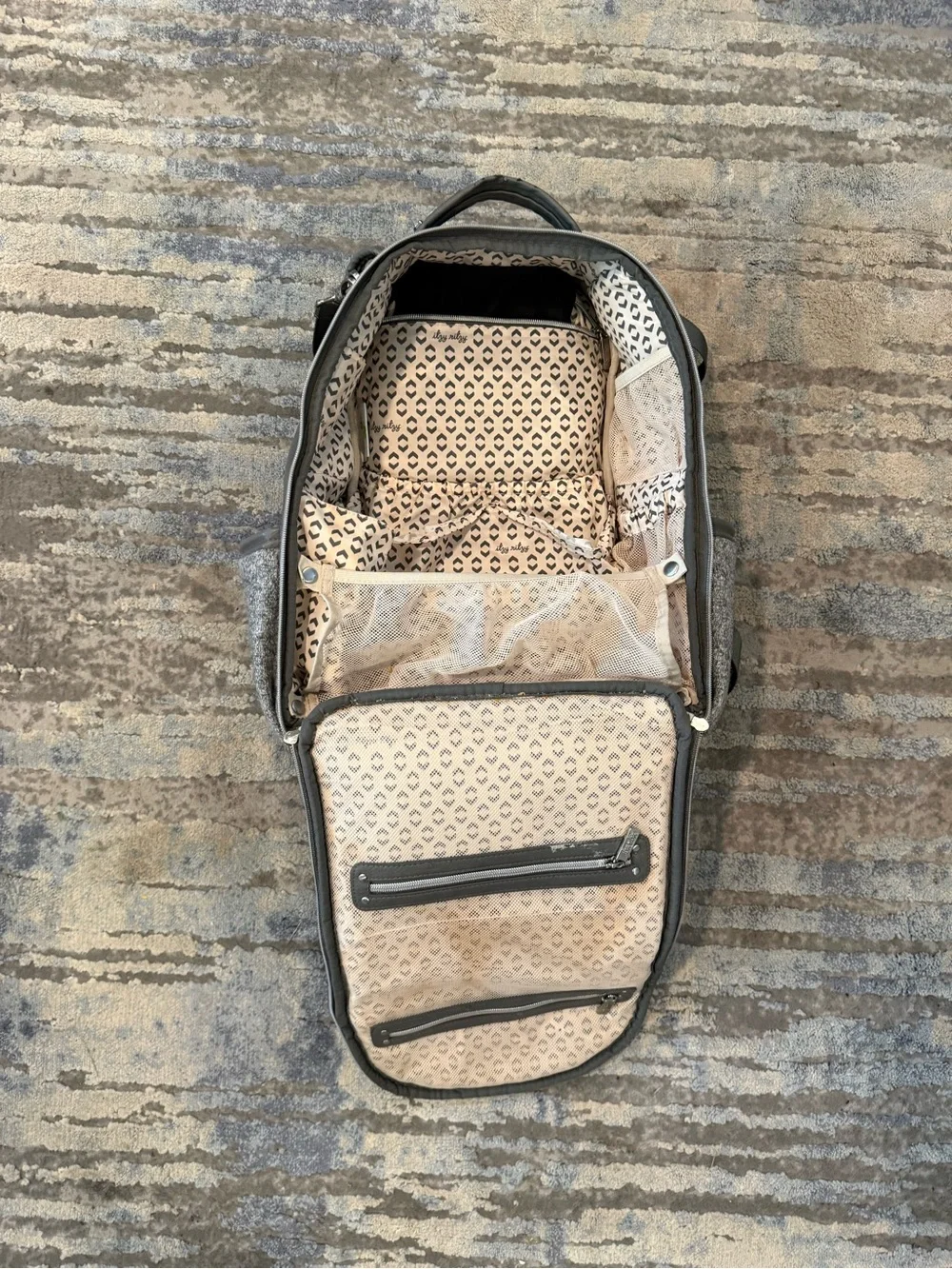 Itsy Ritzy Gray Wool-Blend Backpack with Faux Leather Front Pocket